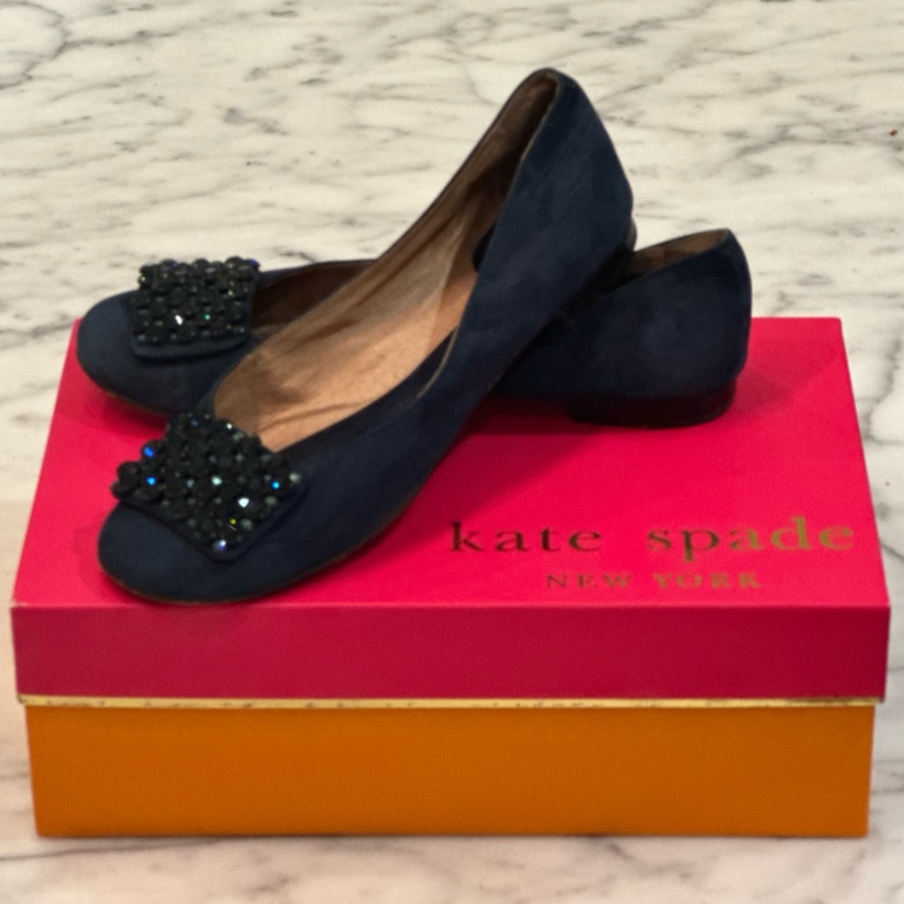 KATE SPADE NEW YORK Torquiose Suede Flats with jeweled toe - SIZE 7.5 B
